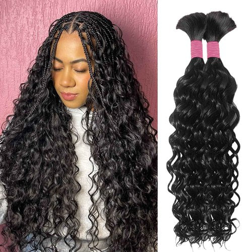 Human Braiding Hair for Boho Braids Human Hair Water Wave 26 Inch 2 Bundles 100g Wet and Wavy Human Hair for Boho Knotless Braids Bulk Boho Human Hair Extensions (Natural color, 26 inch)