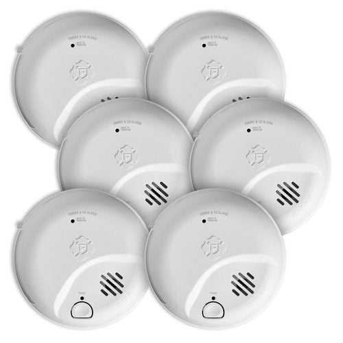First Alert SMICO100-AC Interconnect Hardwire Combination Smoke & Carbon Monoxide Alarm with Battery Backup, 6-Pack
