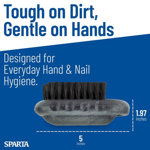 SPARTA Nail Scrub Brush Commercial-Grade, Heavy-Duty Hand and Fingernail Brush with Stiff Bristles for Gardeners, Mechanics, And Foodservice Personnel, Plastic, 5 Inches, Black, (Pack of 12)