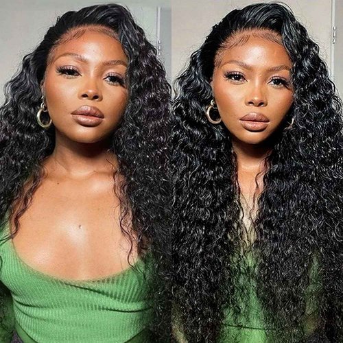 Deep Wave Lace Front Wigs Human Hair 13x4 HD Lace Front Wigs Human Hair Pre Plucked Brazilian Curly HumanHair Wig 200 Density Glueless Frontal Wigs For Women(14inch)