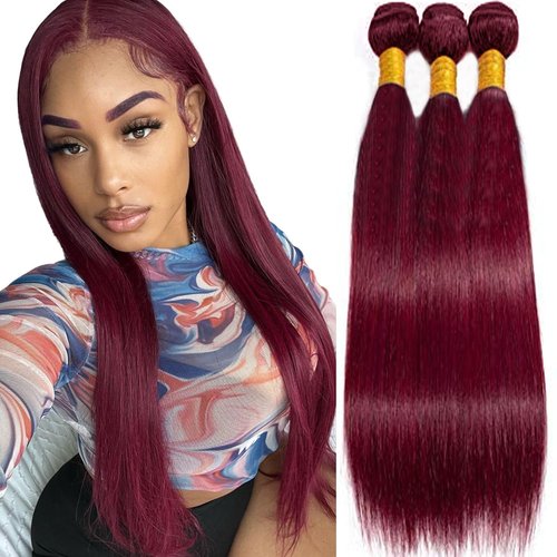 Xddnamei Brazilian Virgin Human Hair Bundles Burgundy 99J Straight Wave Bundles Human Hair 18 20 22 inch Unprocessed Brazilian Wine Red Quick Weave Hair for Black Women