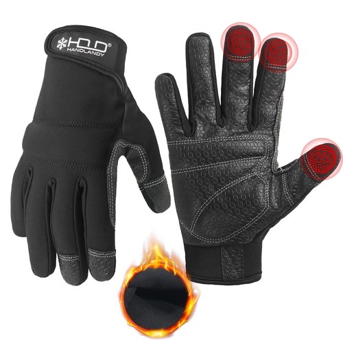 HANDLANDY Winter Work Gloves with Grip for Men & Women, Utility Mechanic Touch Screen Working Gloves for Gardening, Driving, Tool Handling, Construction (Black, Small)