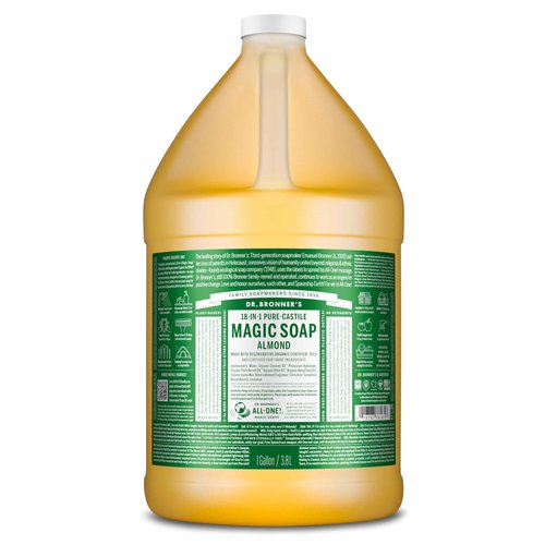 Dr. Bronner's Pure-Castile Magic Soap Liquid (Almond, 1 Gallon) - Made with Regenerative Organic Certified Oils, 18-in-1 Uses: Face, Body, Hair, Laundry, Pets and Dishes, Concentrated, Vegan, Non-GMO