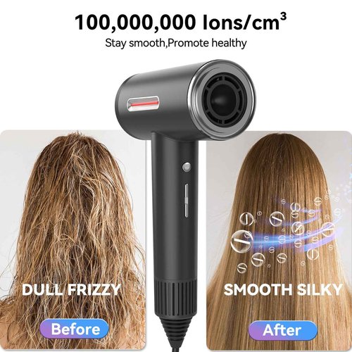 LESCOLTON Hair Dryer, Ionic Hair Dryer 110,000 RPM Brushless Motor 1400W Powerful High Speed, Diffuser & LCD Display, 3 Speeds for Fast Drying, Low Noise, Lightweight,Self Clean (Black)