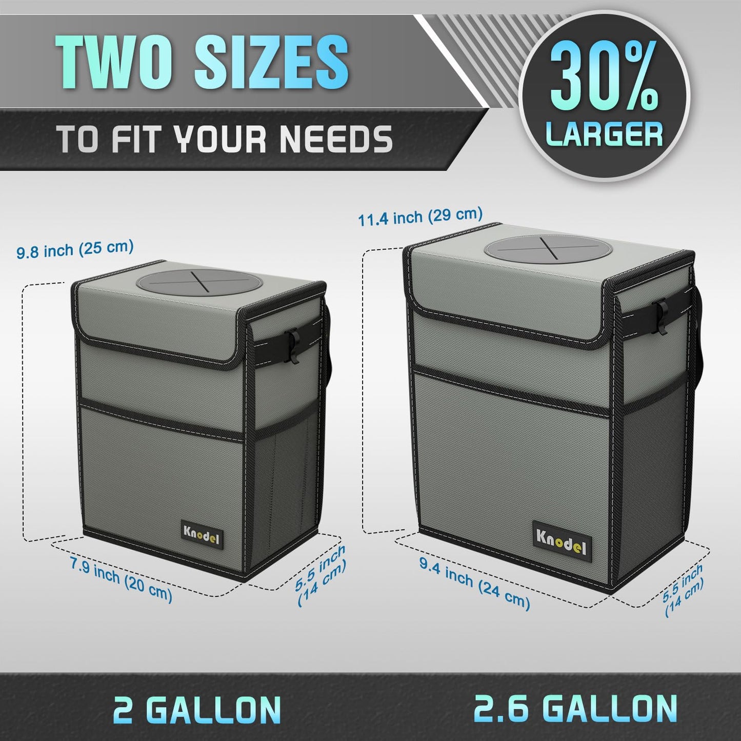 K KNODEL Car Trash Can, Waterproof Garbage Can, Trash Bag with Lid, Leak-Proof Car Bin, Trash Hanging Bag for SUV (Medium, Gray)