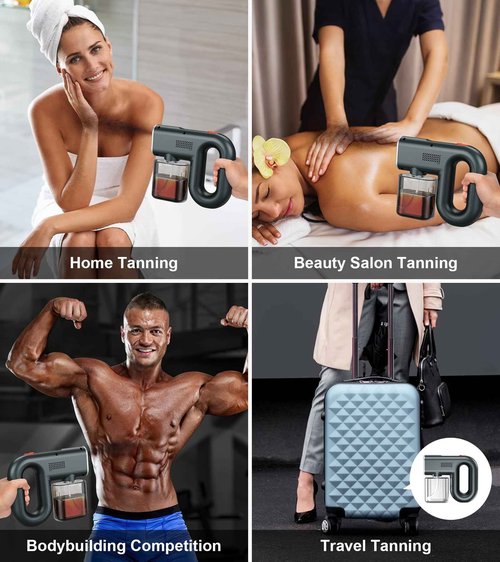 Professional Spray Tan Machine - 3 Different Strength Spray Levels - 40Min Long Lasting - Portable and Rechargeable Cordless Spray Tan Gun for Self Tanning Travel Beach Salon Home Use Grey