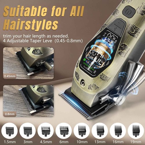 Beatslm Hair Clippers for Men Professional, T-Blade Hair Trimmer for Men, Electric Shaver Razor, Beard Trimmer, 3 in 1 Cordless Barber Clippers and Trimmers Set, Haircutting Kit LCD Display (Bronze)