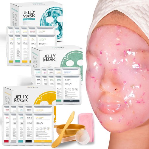 BRÜUN Jelly Mask Bundle of 24 Different Treatment Flavors - Spa Set of Rubber Peel off 30 Masks for Teenagers, Men and Women