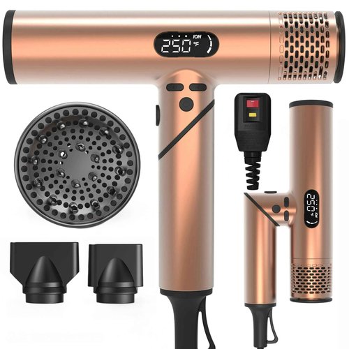 Dual Voltage Travel Hair Dryer with Diffuser - 1500W Plasma Ion Hair Dryer with Diffuser for Curly Hair, Fast Drying, Low Noise, Lightweight, No Heat Damage, home & European Travel 110V-120V/220V-240V
