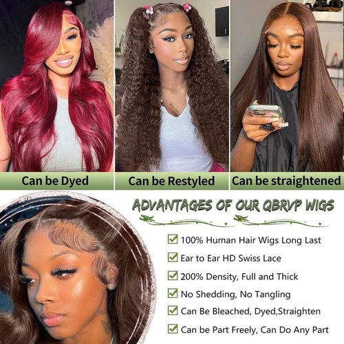 QBRVP 200 Density Body Wave 13x6 Hd Lace Front Wigs Human Hair Pre Plucked Chocolate Brown Lace Front Wig Colored Human Hair Wigs for Black Women Brown Wig Human Hair 20 Inch