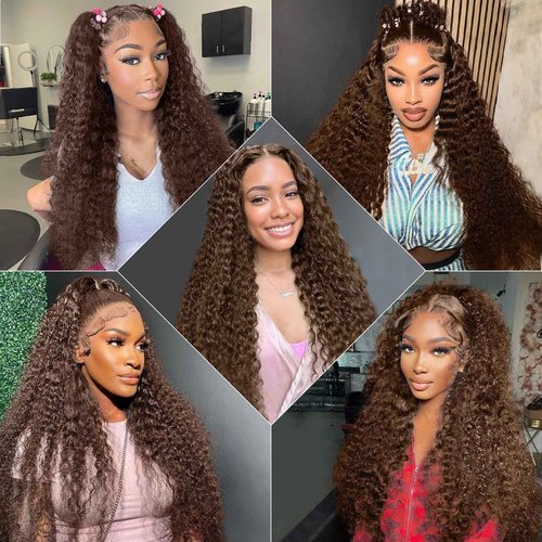TOYERE 26 Inch Chocolate Brown Lace Front Wig 13x6 Deep Wave HD Lace Frontal Wigs Human Hair 4# Colored Pre Plucked with Baby Hair Natural Hairline