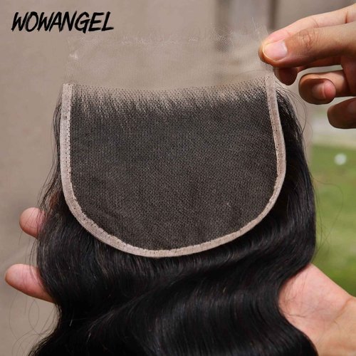 WOWANGEL 0.1mm Ultra-thin SKINLIKE Real HD Lace, 5x5 Body Wave Human Hair Closure Pre Plucked Invisible Swiss HD Lace Natural Hairline 12 Inch