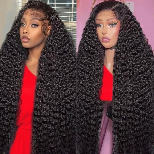 UDJLH 13x6 Deep Wave Lace Front Wigs Human Hair Pre Plucked Wet And Wavy Lace Front Wigs Human Hair 180% Density Brazilian Curly Human Hair Lace Front Wigs (18 Inch-12A)