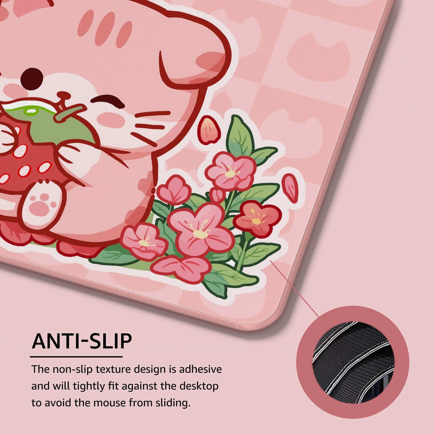 Akko Gaming Mousepad, Cat Theme Pink Keyboard Computer Mouse Pad Desk Mat with Stitched Edges, 14.17 x 11.02 in Anti-Slip Durable Rubber Base for Home Office Gaming Work