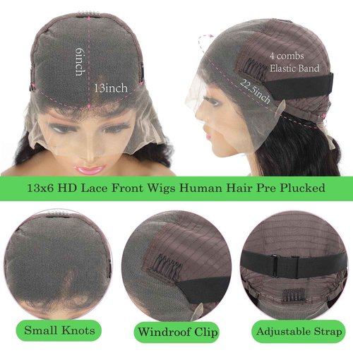 Bob Wig Human Hair 13x6 HD Lace Front Wigs Human Hair 200 Density Body Wave Lace Front Wigs Pre Plucked 16 inch Short Bob Wigs for Women Glueless Wig