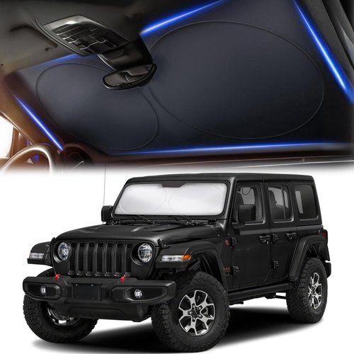 Autovir Jeep Windshield Sunshade | Protects Sun Visor from UV and Heat Protection | Fits for Wrangler, Gladiator, and Rubicon Models | Keeps Your Car Cool and Comfort | X-Small (60" x 21")