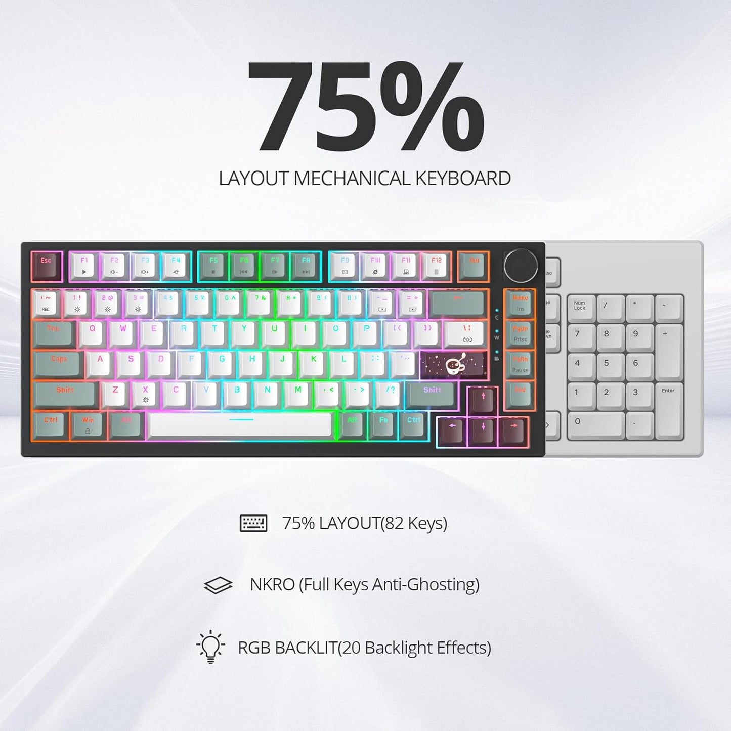 75% TKL Wired Mechanical Keyboard,RGB Backlit Gasket Mount 82 Key Hot Swappable Custom Linear Red Switch Gaming Keyboard with Volume Knob & PBT Keycaps (82 Monster B)