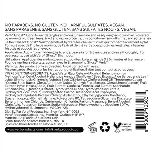 VERB Ghost Shampoo & Conditioner Duo Set, 32 fl oz, Infused with Moringa Oil -Cleanses + Moisturizes Fine and Weighed Down Hair - Vegan, No Parabens or Harmful Sulfates