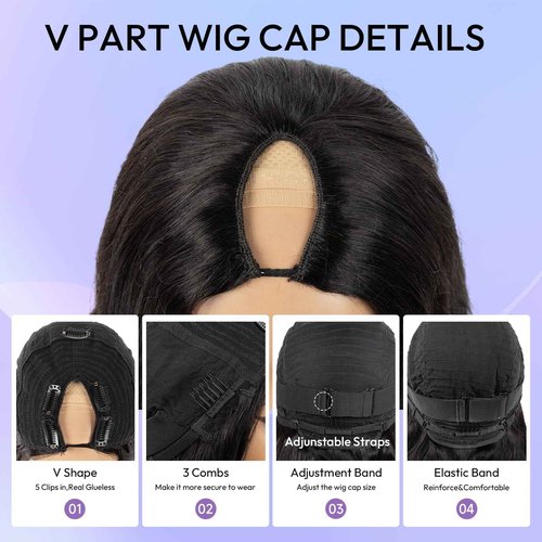 V Part Wig Human Hair Body Wave Upgrade U Part Wigs No Leave out No Glue No Sew-in Wear and Go Glueless 200% Density Clip in Half Wig For Black Women 20Inch