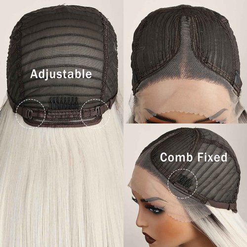 X-TRESS Platinum Blonde Synthetic Lace Front Wig Pre Plucked Ready to Wear 13x4x1 HD Glueless Straight Lace Front Wig for Women Natural Look Synthetic Heat Resistant Fiber Platinum Blonde Wig (26inch)