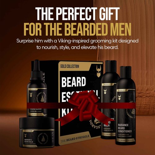 The Beard Struggle Men’s Beard Grooming Kit Includes Balm, Oil, Wash & Conditioner – Gold Collection, Asgardian Secret (8.11 fl oz)