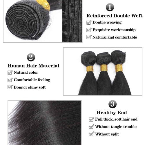 Straight Bundles Human Hair 32 Inch One Bundles 10A Brazilian Bundles Human Hair 100% Unprocessed Virgin Remy Hair Natural Black Bundles Weave Hair Extensions for Black Women Double Machin Weft