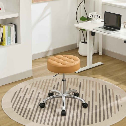 FIRAVOE Rolling Stool Adjustable Height (300lbs Capacity) (Sturdy Aluminum Base) Swivel Massage Stool with Wheels (Camel Brown)