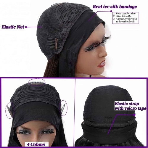 Headband Wigs for Black Women Human Hair Body Wave Head Band Wig 100% Brazilian Raw Human Hair Wear and Go Glueless Half Wigs 150% Density Machine Made Natural Color