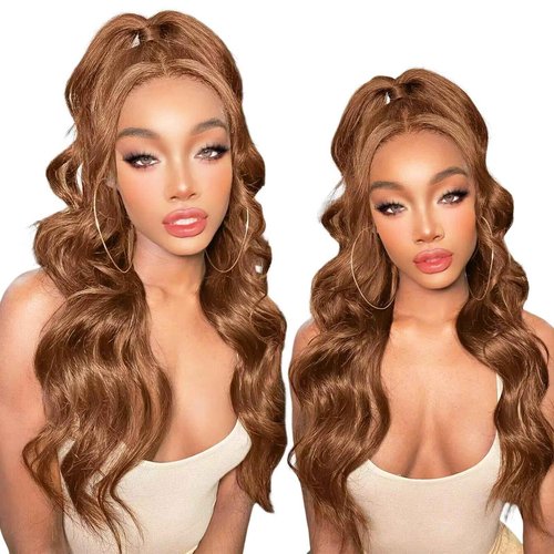 Chocolate Brown Body Wave Lace Front Wig Human Hair 180% Density 24 Inch 13x4 HD Lace Frontal Wigs Human Hair Glueless Human Hair Wigs for Black Women 4# Brown Human Hair Wig