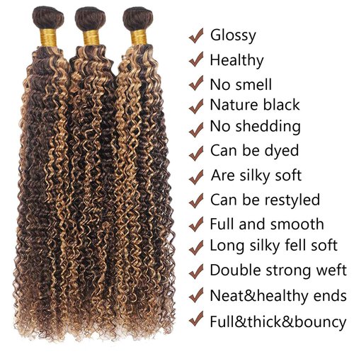 Habiliana Bundles Human Hair 22 24 26 Inch Jerry Curly Wave P4/27 Human Hair Bundles 11A Unprocessed Brazilian Virgin Quick Weave Hair Extensions for Black Women