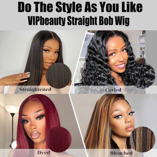 VIPbeauty 200% Density 13x4 Straight Lace Front Wigs Human Hair Bleaching Knot Blunt Cut 13x4 HD Lace Front Wigs Human Hair Pre Plucked 14A Brazilian Virgin Bone Straight Wigs for Women 20 Inch