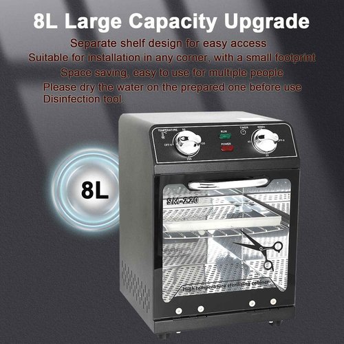 LINBEAUTI Nail Tool Sterilizer with Timer 8L Multifunctional High Temperature Dry Box Stainless Steel with 1 Stainless Tray for Nail Tools, Tweezers, Other Metal Equipment