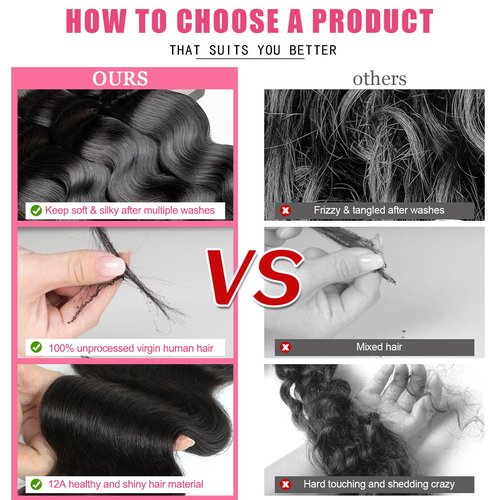 Body Wave Human Hair Bundles 18 20 22 Inch Body Wave Bundles Human Hair 100% Unprocessed 12A Brazilian Raw Virgin Hair 3 Bundles Real Human Hair Extensions Natural Color