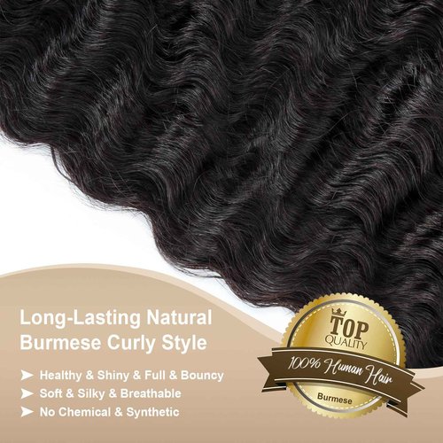 Burmese Curly Bundles Human Hair 16 18 20 Inch 100% Unprocessed Quick Weave 3c4a Deep Wave Bundles with Spiral Curly End Real Human Hair Extensions 12A Burmese Curly Human Hair Bundles Natural Black