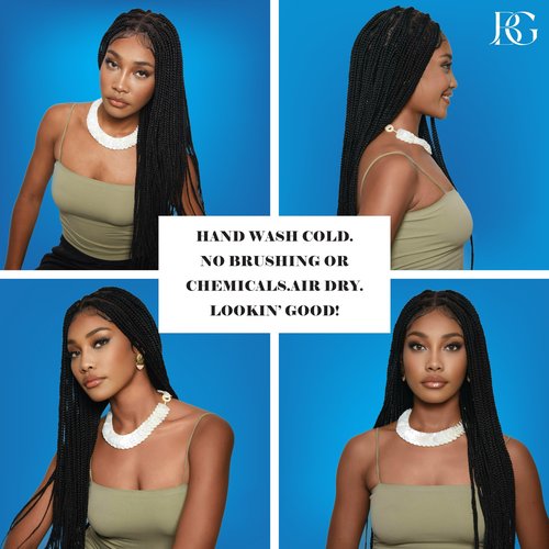 JBG 36 Inch Braided Wigs for Black Women - Knotless Box Braid Wig with Baby Hair, Lightweight Glueless Braided Lace Front Wigs, Full Double Lace Wig, Handmade Synthetic Box Braids, Long Black
