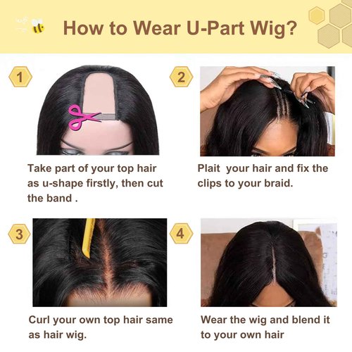 BYYASAA U Part Human Hair Wig Body Wave1B/30 U Part Wig Human Hair for Black Women Glueless Wigs Natural Hair Wig Beginner Friendly Middle Part 180% Density 20inch