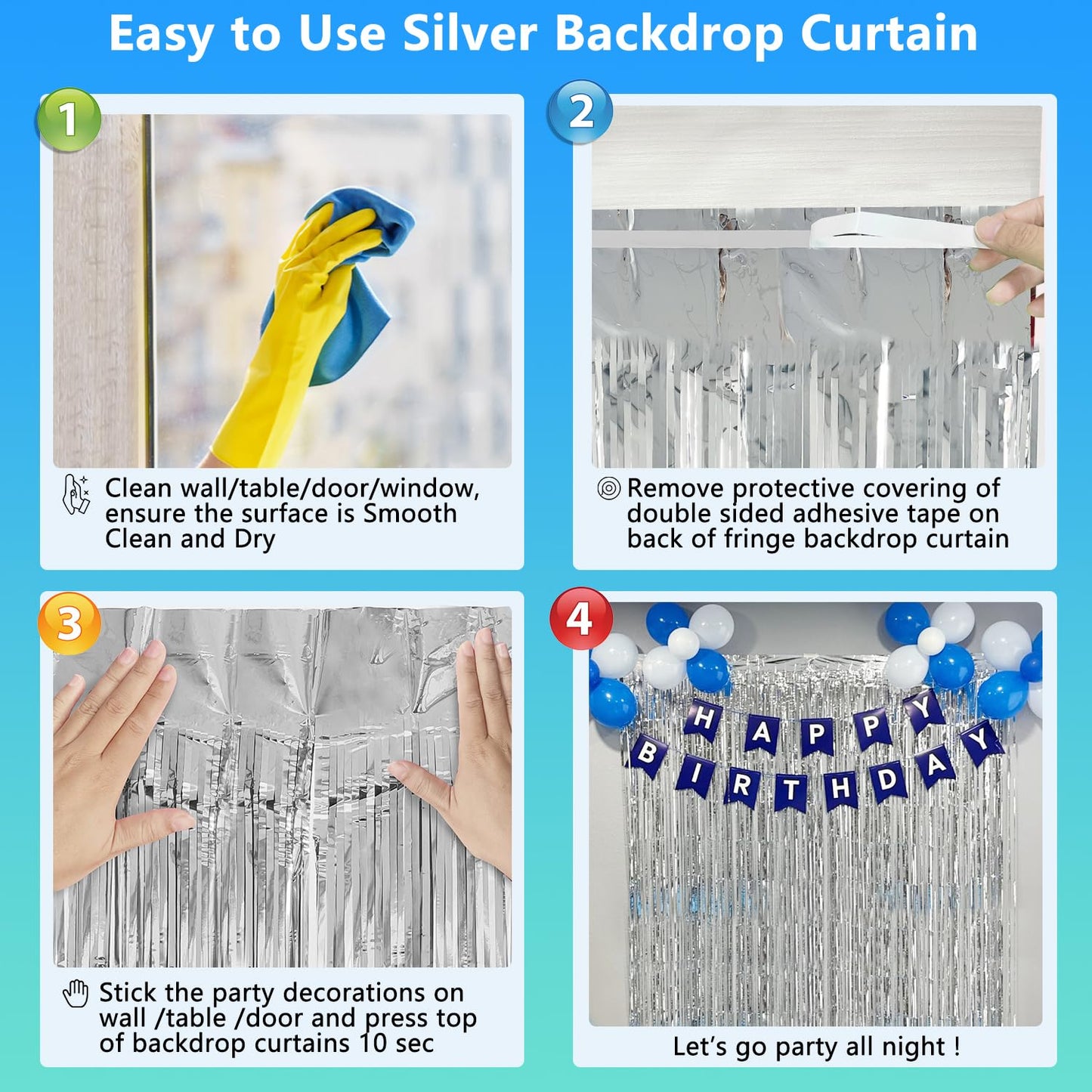2 Pack Foil Curtain Backdrop Curtains Silver Tinsel Door Streamers Birthday Party Decorations Photo Booth Props for Disco Party Graduation Wedding Baby Shower Bachelorette Christmas Gender Reveal
