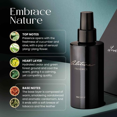 Alitura Presence Natural Fragrance – Clean, Unisex Perfume for Men and Women with Sandalwood, Cardamom & Ylang Ylang – Non-Toxic, Vegan, Long-Lasting Scent, 15ml