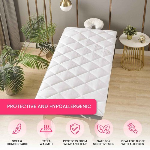 XOLLOZ Massage Sheets and Fleece Cover Bundle - 4 Set Premium Microfiber Sheets (White) & Double-Sided Fleece Massage Table Warmer - Fits All Standard Massage Tables - Stain, Oil & Wrinkle-Resistant