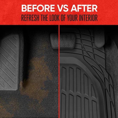 Motor Trend - MT-923-BK 923-BK Black FlexTough Contour Liners-Deep Dish Heavy Duty Rubber Floor Mats for Car SUV Truck & Van-All Weather Protection, Universal Trim to Fit