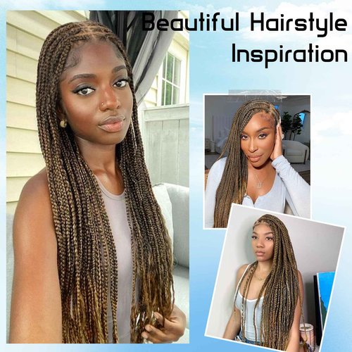 Esnccur 360°HD Full Lace Knotless Braided Wigs for Women Box Braid Wig with Baby Hair Premium Synthetic Braided Lace Front Wigs Light Brown 36 Inch