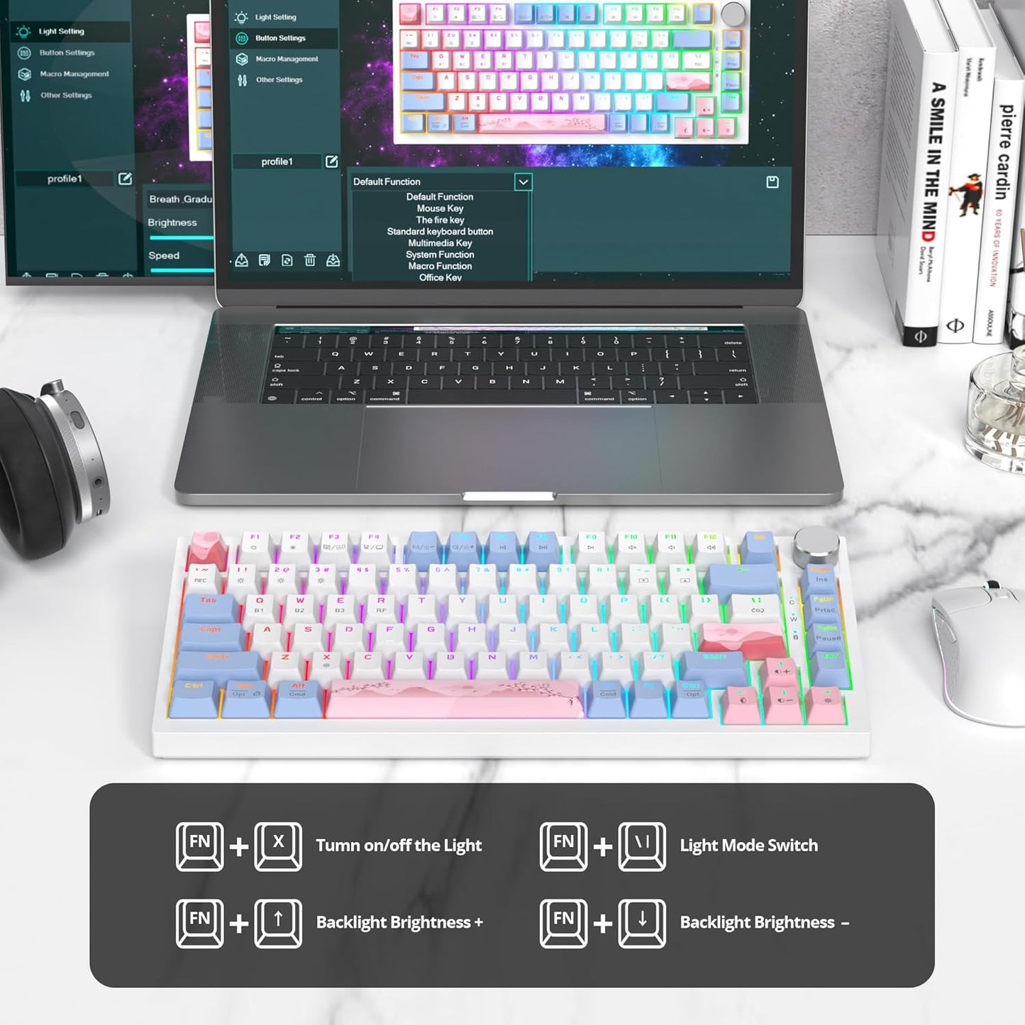 400PRO 75% Wireless Creamy Mechanical Keyboard Pink, Gasket Hot Swappable RGB Gaming Keyboard Bluetooth/2.4GHz/USB-C Cute Key Board with Pre-lubed Cream Grey Switches (82 Pink White)