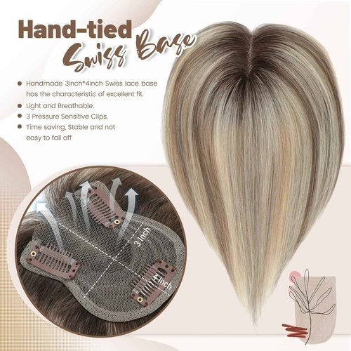 Black and Pretty Human Hair Toppers for Women Real Human Hair Pieces for Women 120% Density Swiss Base Clip In 7 * 10cm Remy Topper 10Inch HairPieces (2T613)