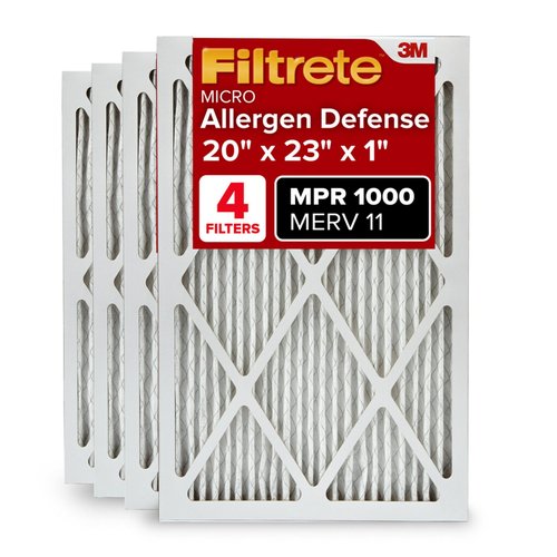 Filtrete 20x23x1 AC Furnace Air Filter, MERV 11, MPR 1000, Micro Allergen Defense, 3-Month Pleated 1-Inch Electrostatic Air Cleaning Filter, 4 Pack