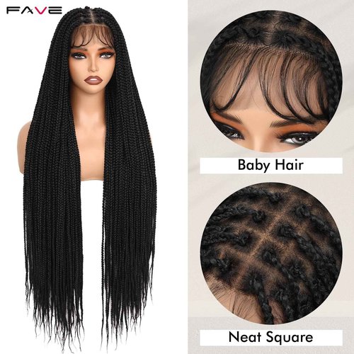 FAVE 36" Full Lace Braided Wigs, Glueless Braided Wig with Baby Hair Square Braided Wigs for Black Women Premium Synthetic Fibers and Easy to Install