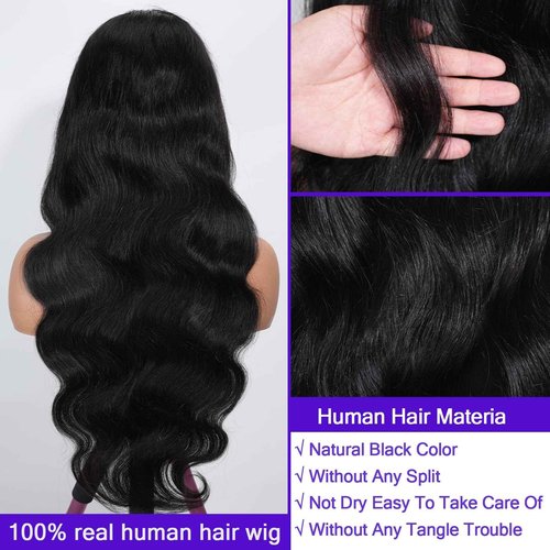 LONREAW Body Wave Lace Front Wigs Human Hair 200 Density 13x6 HD Lace Frontal Wigs Human Hair Pre Plucked Natural Color 22 Inch