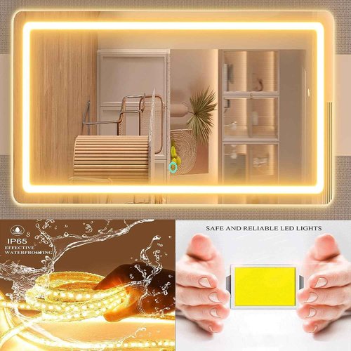 Gvnkvn Makeup Vanity Mirror with USB Charging Port 32" x 24" Large LED Makeup Mirror, Desk Mirorr with Lights, Light up Mirror with 10X Magnification and, Dimmable 3 Modes, Touch Screen Control