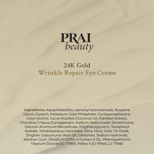 PRAI Beauty 24K Gold Wrinkle Repair Eye Creme - Anti-Aging and Anti-Wrinkle Eye Cream - Infused with Hyaluronic Acid and Real 24K Gold, 0.5 Oz