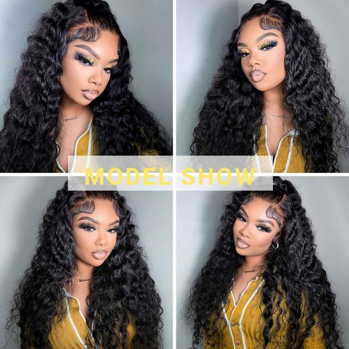 SupWig Deep Wave Lace Front Wigs Human Hair 13x4 HD Lace Wig for Black Women Pre-Plucked 200 Density Soft Glueless Raw Human Hair Natural Color 26 Inch