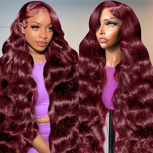 24 Inch Burgundy Wig Human Hair 13x6 Burgundy Lace Front Wigs Human Hair 200 Density HD Lace Front Wigs Glueless Wine Red Body Wave Lace Front Wigs Pre Plucked for Women